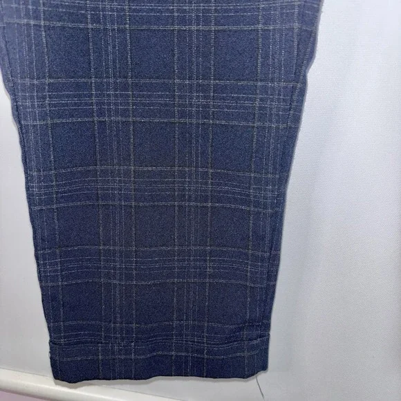 Zara Womens Plaid Dress Pants XL Navy Check Slim Work Trousers Pull On - Picture 2 of 7